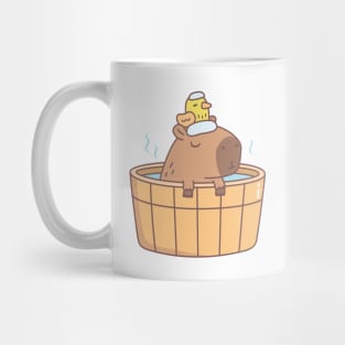 Cute Capybara and Bird Relaxing in Hot Bath Spa Soak Mug